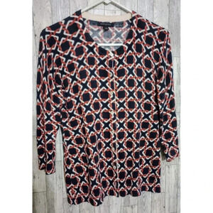 Banana Republic Cardigan Sweater‎ Top Red White Black Print Button Front Medium